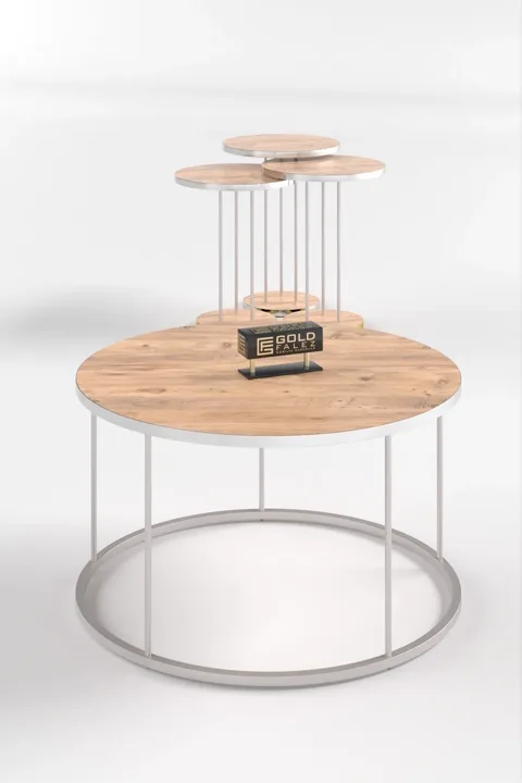 Terra Gold Round Coffee & Nesting Table Set - Silver Walnut