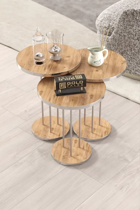 Terra Gold Round Coffee & Nesting Table Set - Silver Walnut
