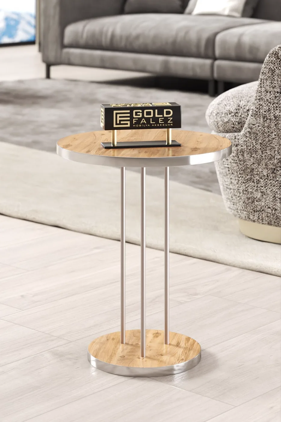 Terra Gold Round Coffee & Nesting Table Set - Silver Walnut