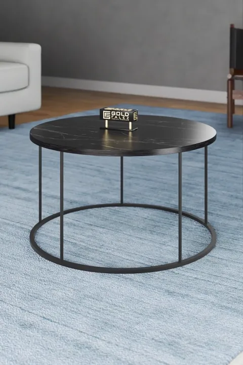 Terra Round Coffee & Nesting Table Set Black Metal Legs - Bendir