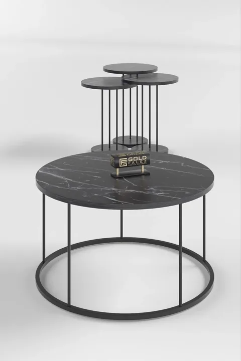 Terra Round Coffee & Nesting Table Set Black Metal Legs - Bendir