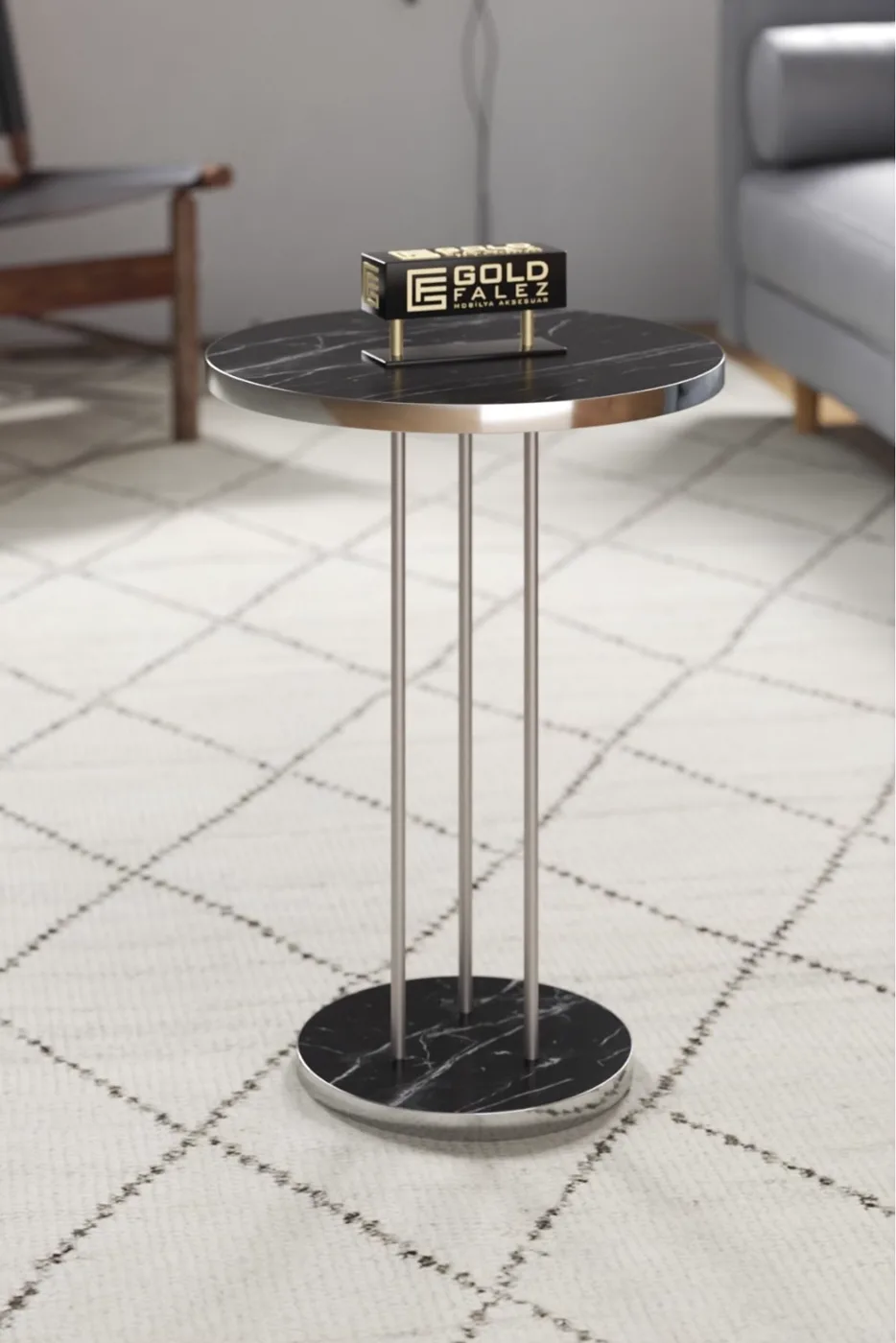 Round Nesting Table Set Metal Legs - Silver Bendir