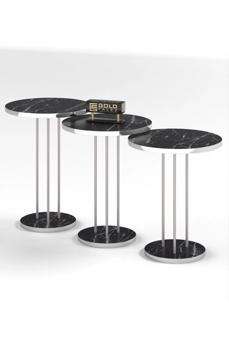 Round Nesting Table Set Metal Legs - Silver Bendir
