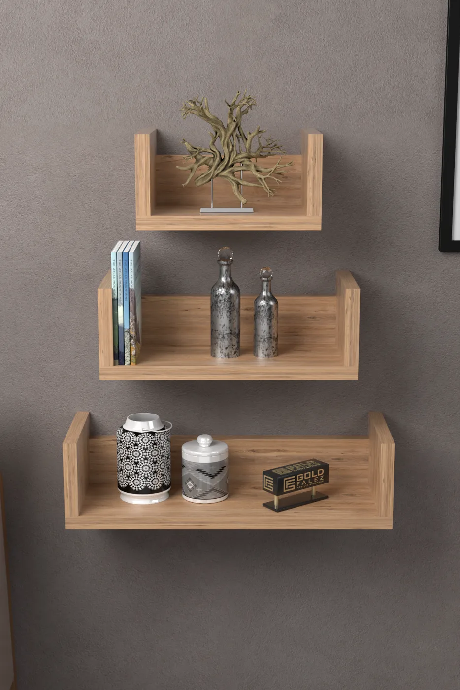 U-Shaped Decorative Wall Shelf - Atlantic Pine