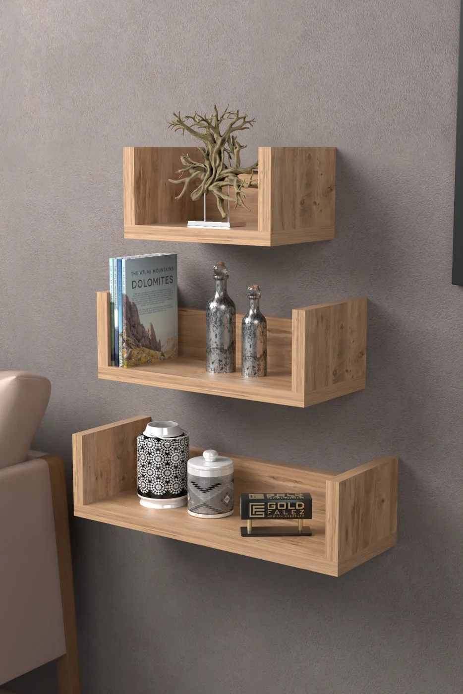 U-Shaped Decorative Wall Shelf - Atlantic Pine