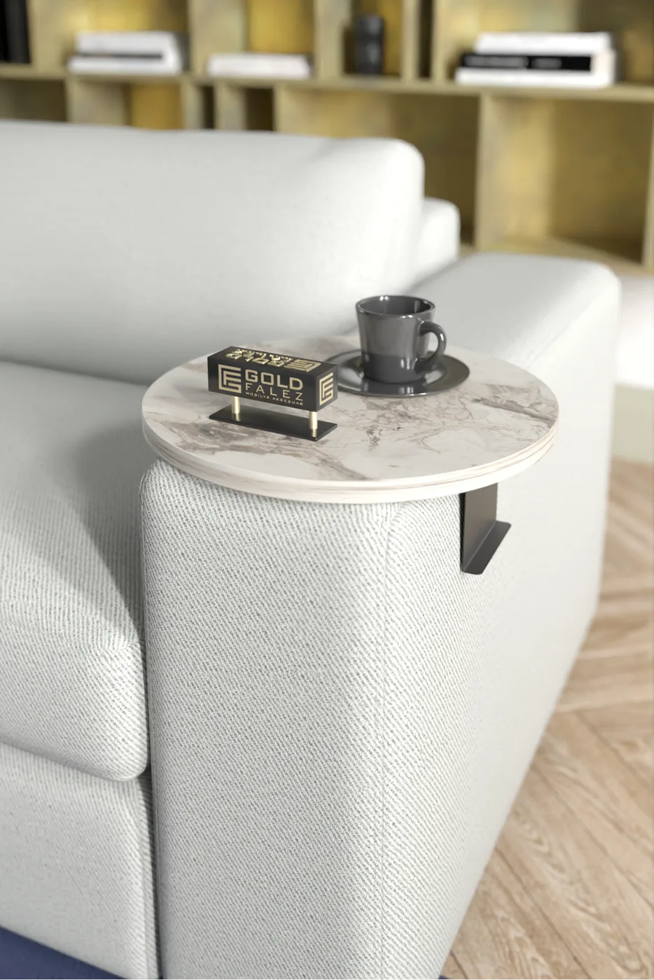 Adjustable Metal Leg Round Tray Side Table - White Marble Effect
