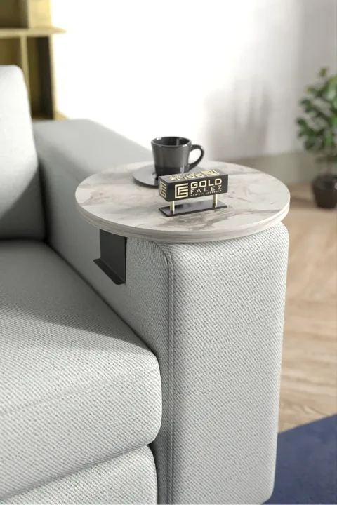 Adjustable Metal Leg Round Tray Side Table - White Marble Effect