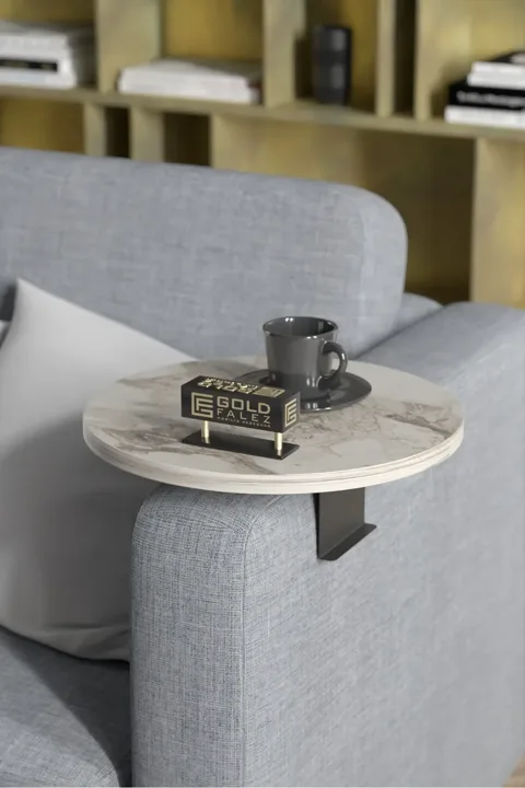 Adjustable Metal Leg Round Tray Side Table - White Marble Effect