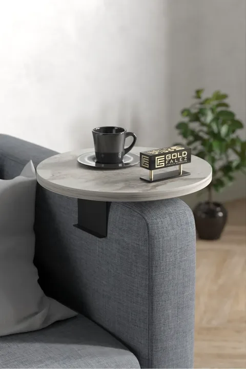 Adjustable Metal Leg Round Tray Side Table - White Marble Effect
