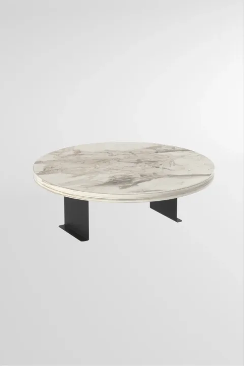 Adjustable Metal Leg Round Tray Side Table - White Marble Effect