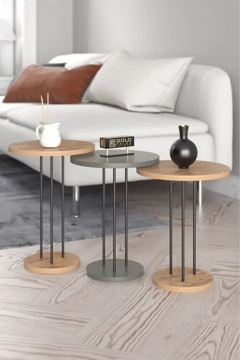 Terra 3-Piece Round Nesting Table Set - Walnut Gordion