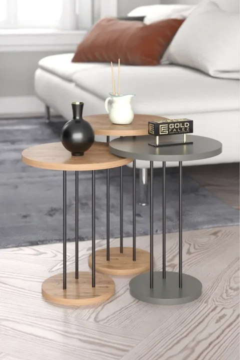 Terra 3-Piece Round Nesting Table Set - Walnut Gordion