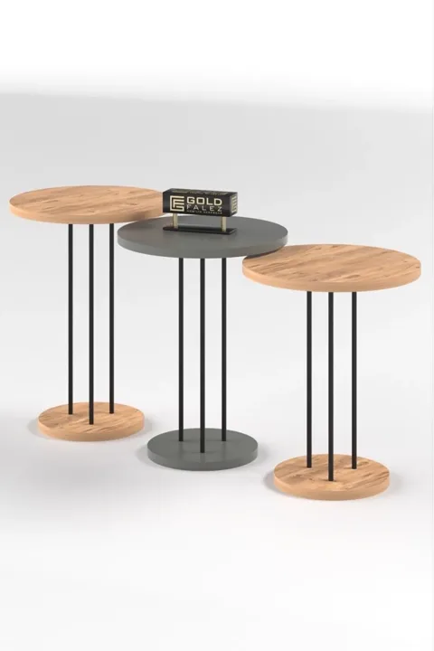 Terra 3-Piece Round Nesting Table Set - Walnut Gordion