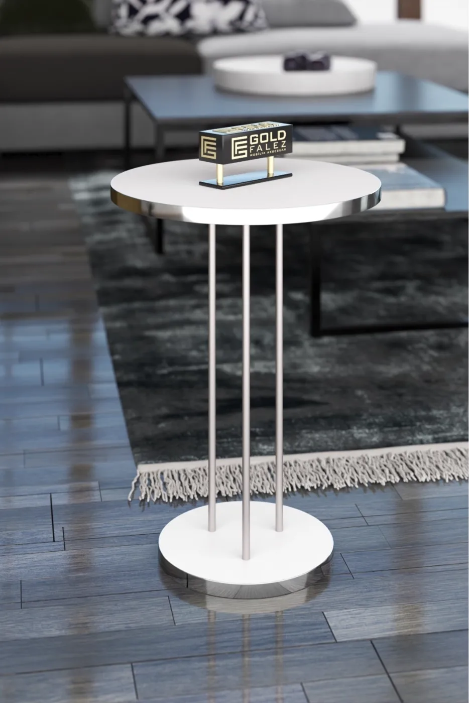 Round Nesting Table Set Metal Legs - Silver White
