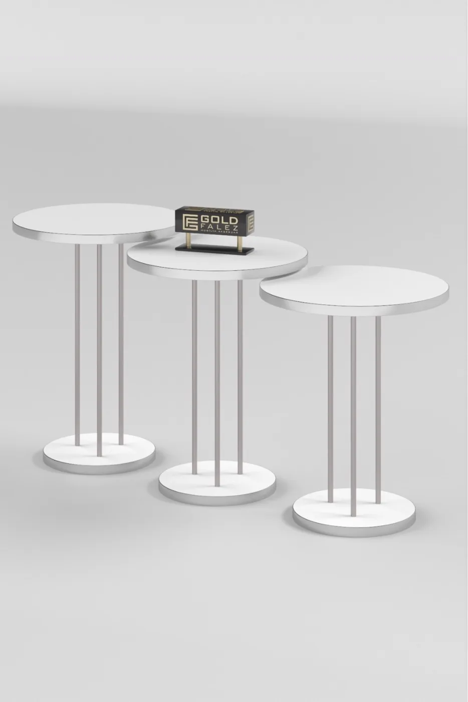 Round Nesting Table Set Metal Legs - Silver White