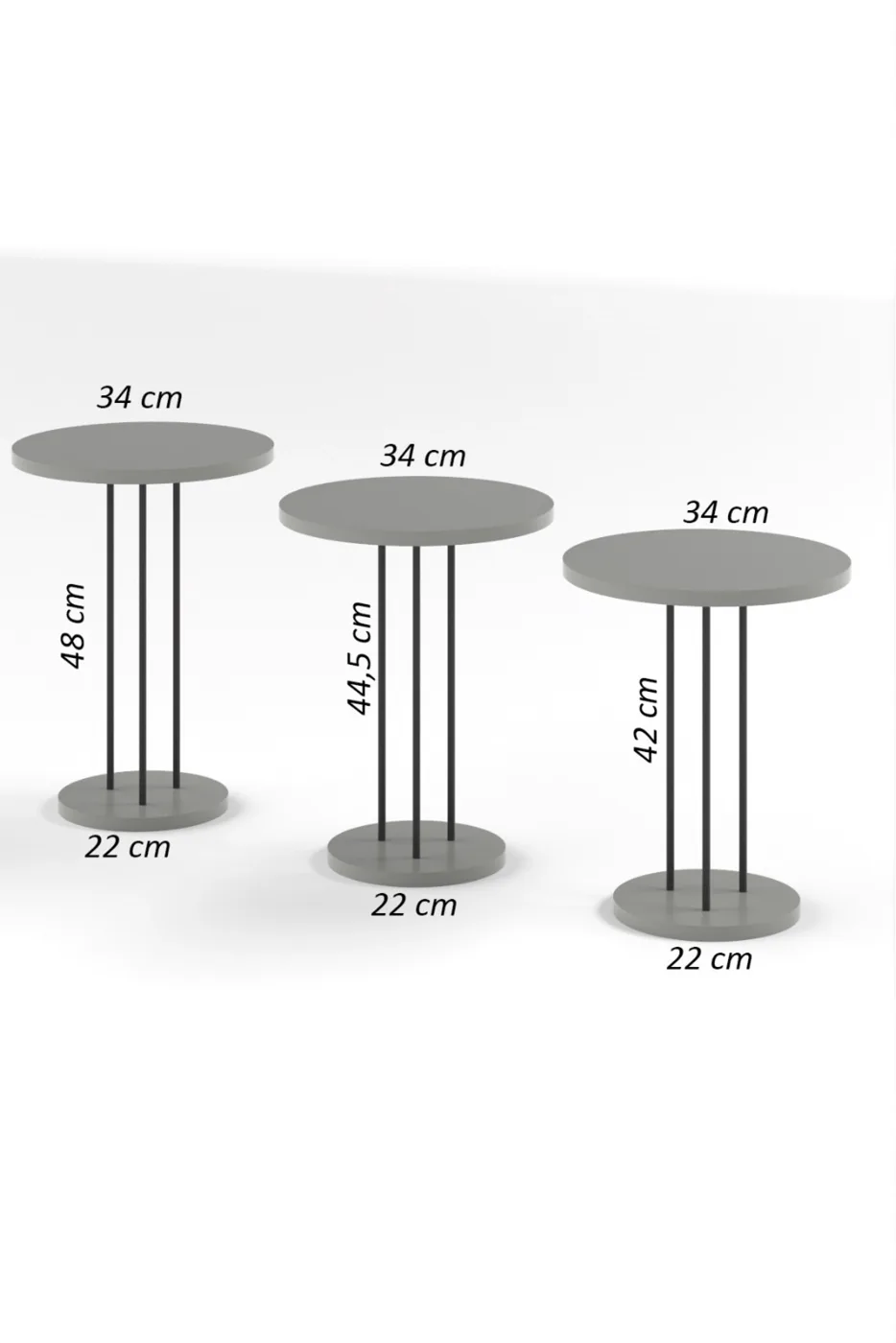 Round Nesting Table Set Metal Legs - Silver White