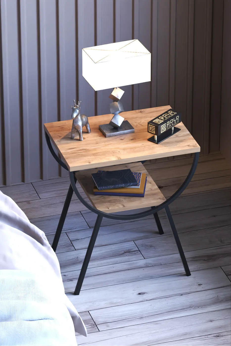 Arc Metal Leg Rectangular Side Table - Atlantic Pine