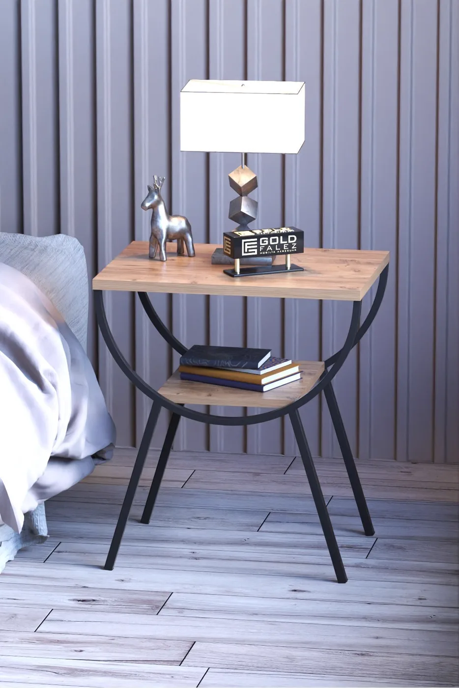 Arc Metal Leg Rectangular Side Table - Atlantic Pine