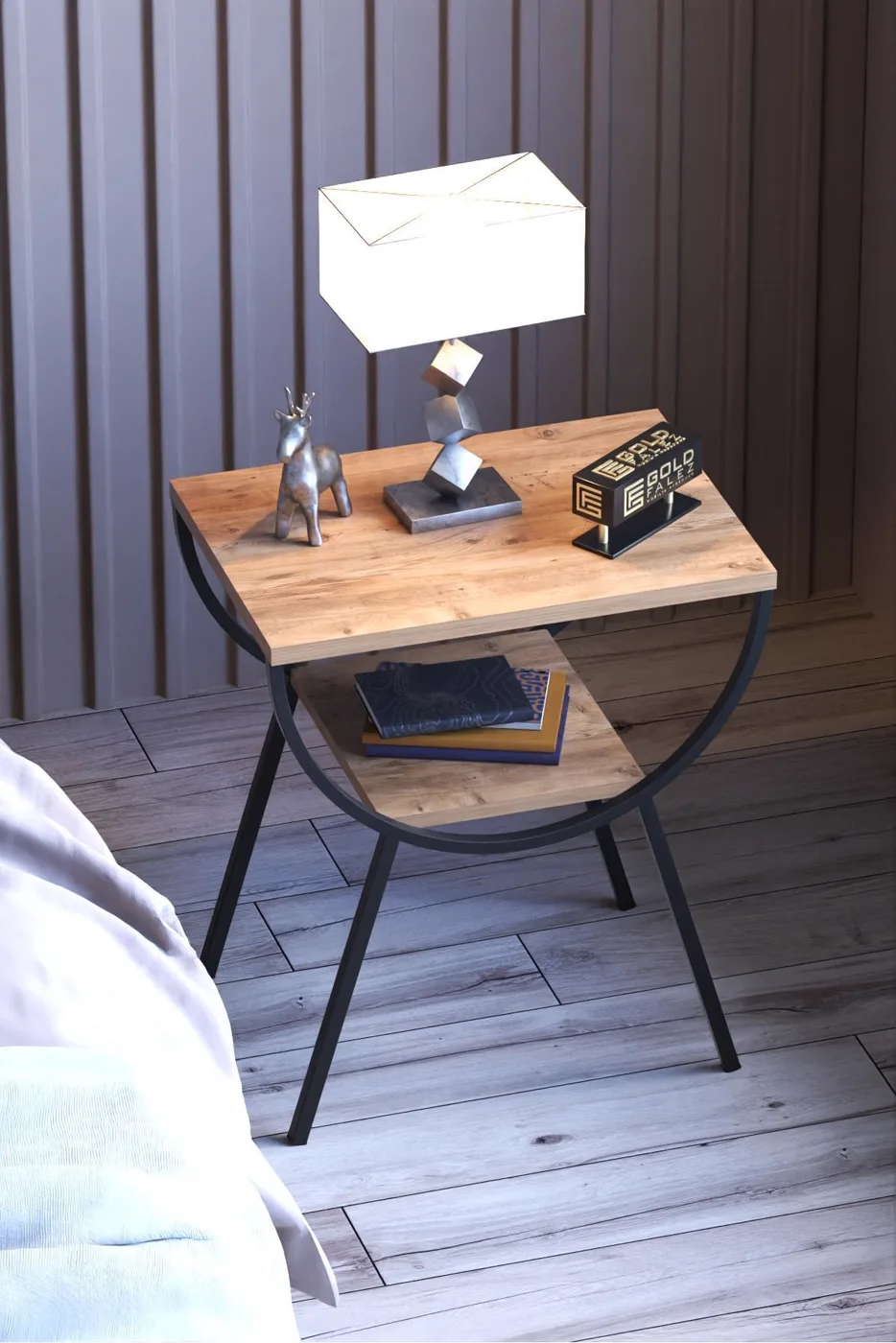 Arc Metal Leg Rectangular Side Table - Atlantic Pine