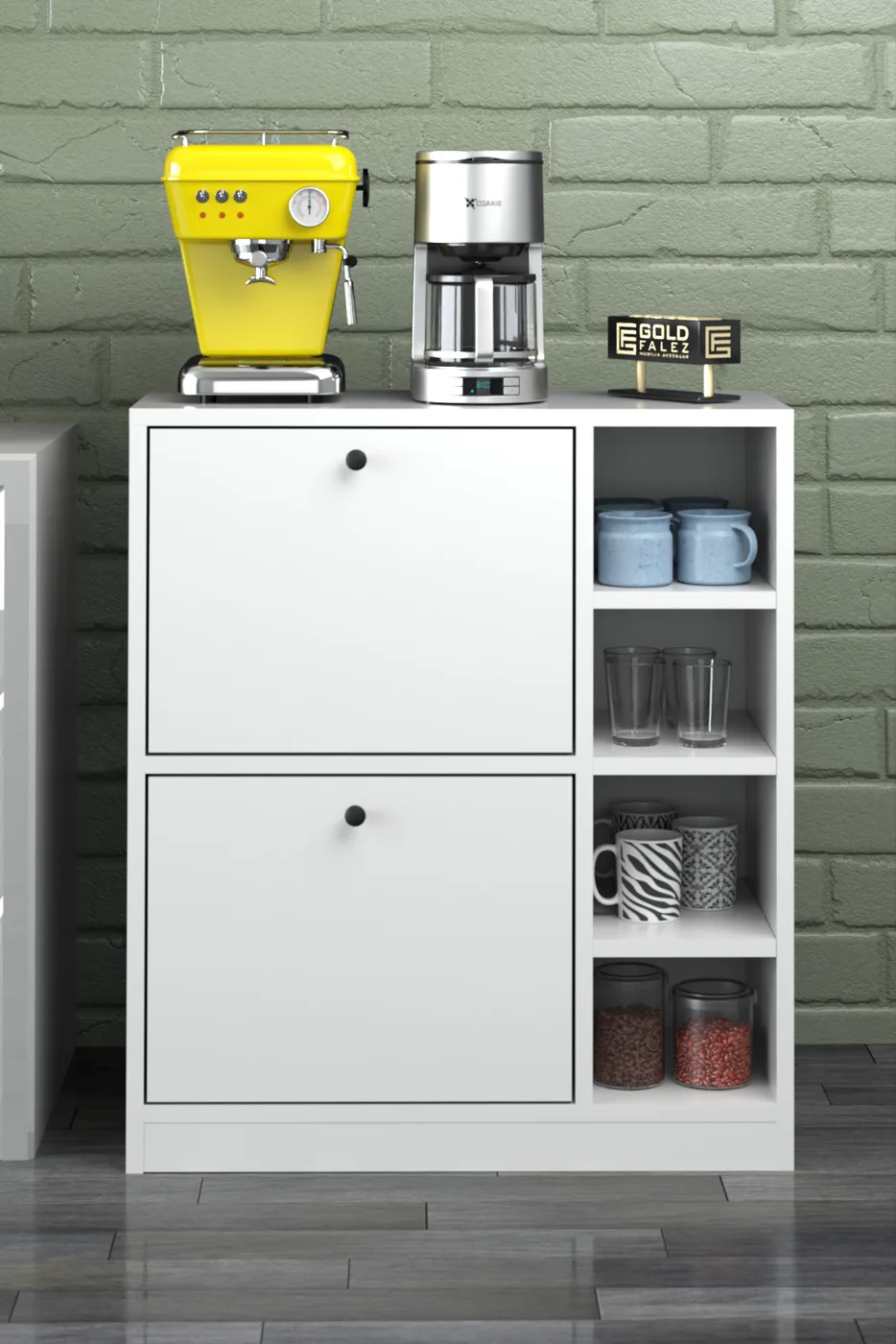 Coffee Corner Kitchen Cabinet - White