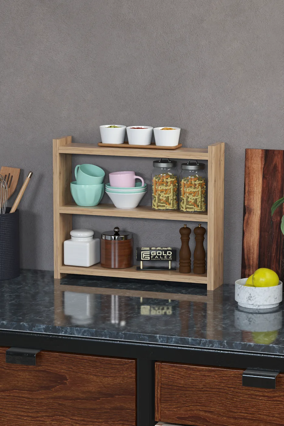 3-Shelf Countertop Kitchen & Bathroom Organiser - Atlantic Pine