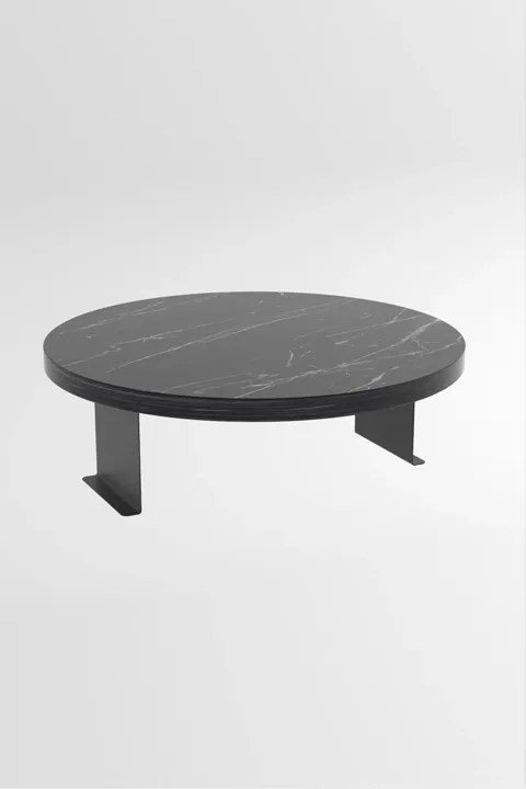 Adjustable Metal Leg Round Tray Side Table - Black Marble Effect