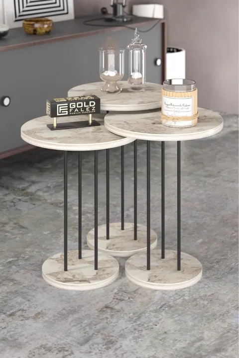 Terra 3-Piece Round Nesting Table Set - White Marble Effect