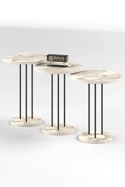 Terra 3-Piece Round Nesting Table Set - White Marble Effect