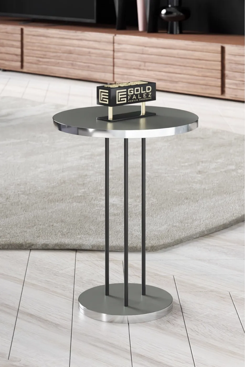 Round Nesting Table Set Metal Legs - Gordion Silver Walnut