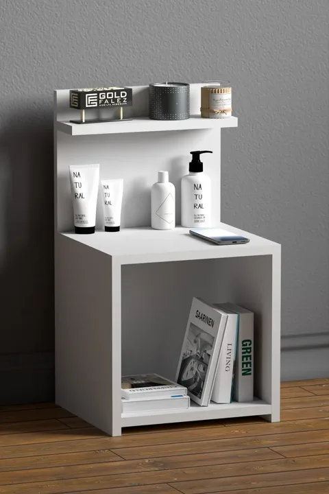 Side Table with Shelves - White