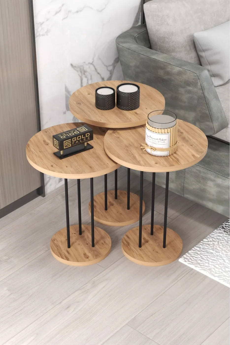 Terra 3-Piece Round Nesting Table Set - Atlantic Pine