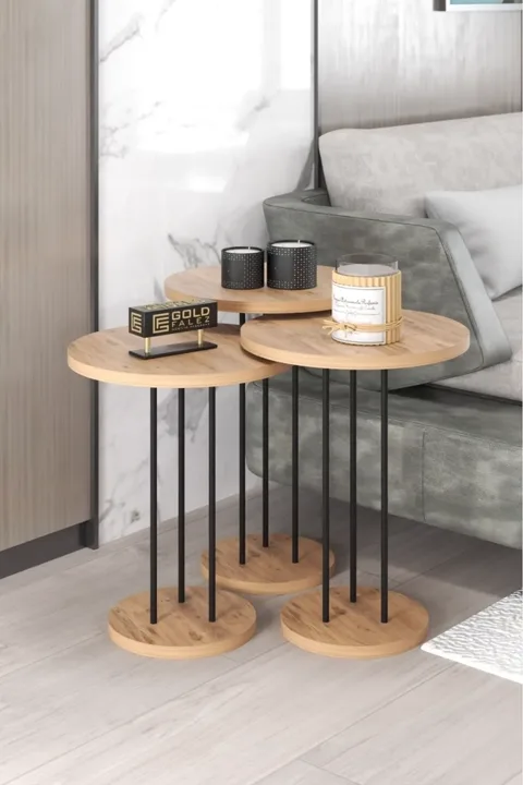 Terra 3-Piece Round Nesting Table Set - Atlantic Pine