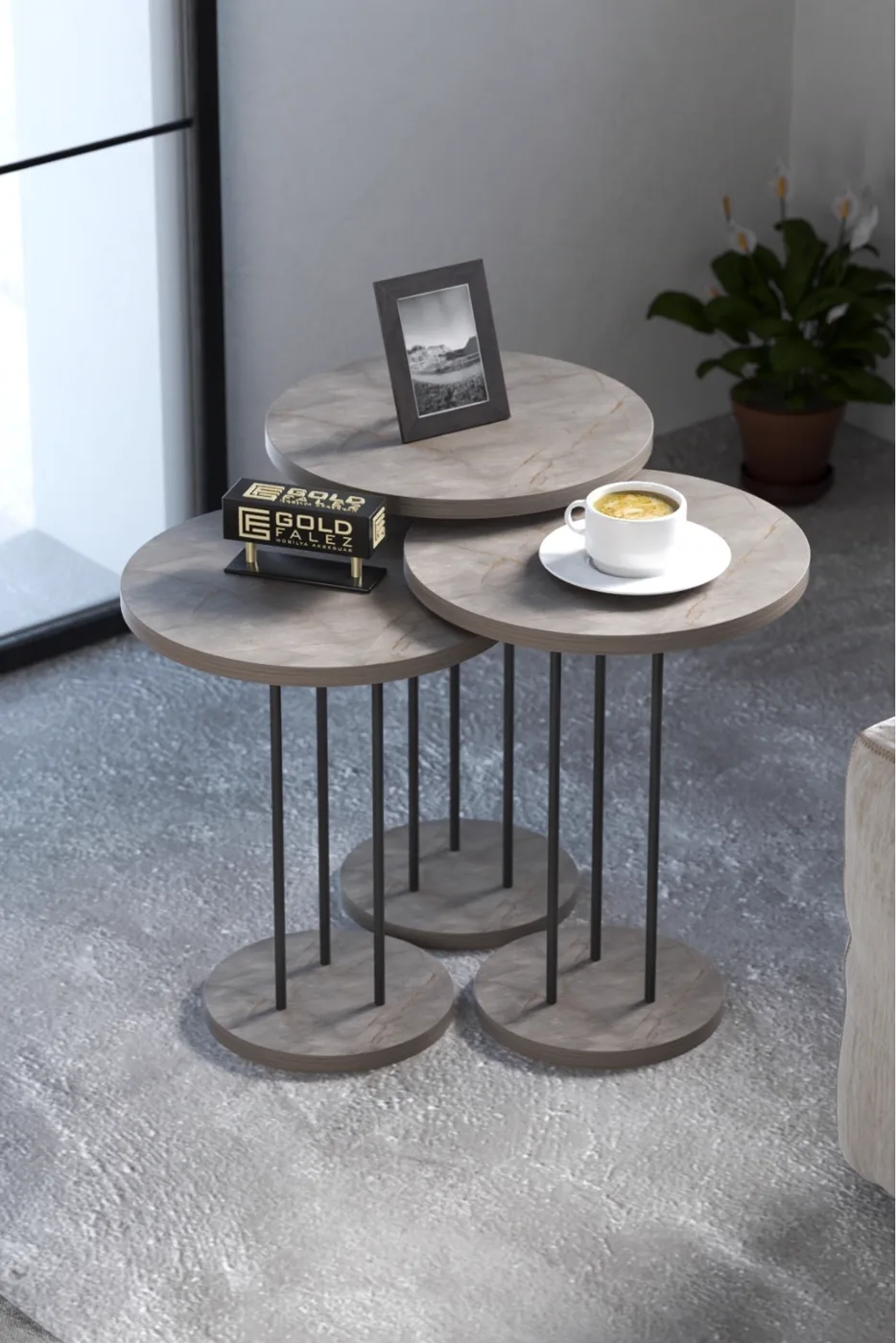 Terra 3-Piece Round Nesting Table Set - Gordion
