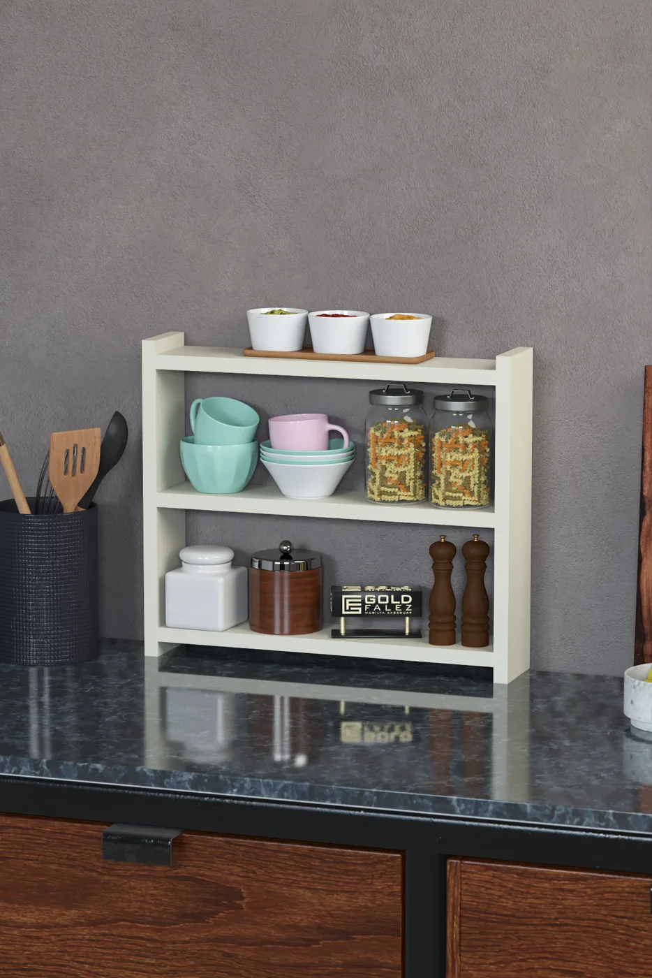 3-Shelf Countertop Kitchen & Bathroom Organiser - Cream