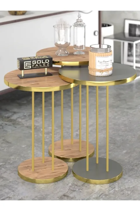 Round Nesting Table Set Metal Legs - Gordion Walnut