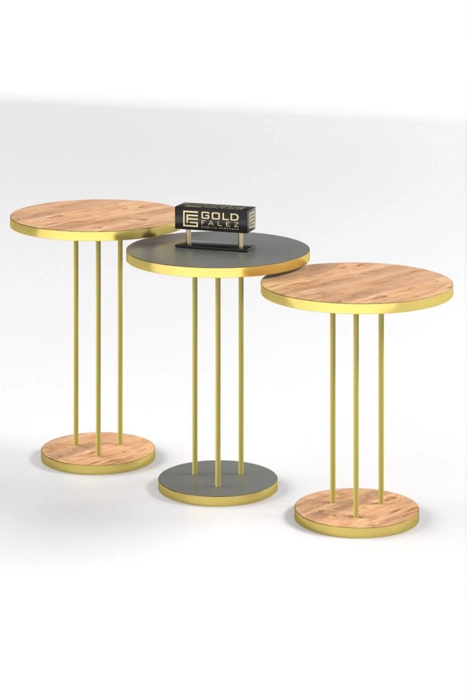 Round Nesting Table Set Metal Legs - Gordion Walnut