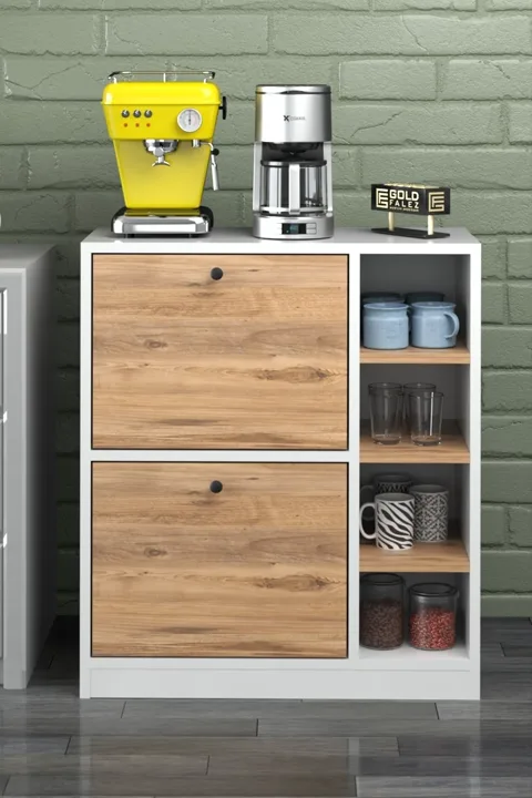 Coffee Corner Kitchen Cabinet - Walnut Atlantic Pine