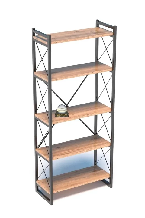 Ilkal 5-Shelf Metal Bookcase - Walnut