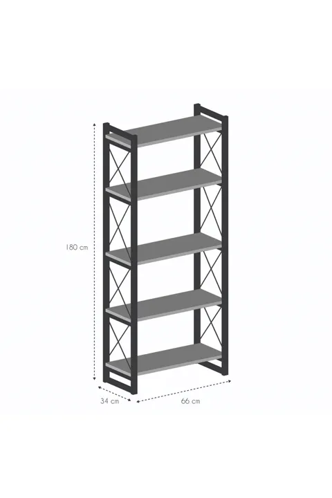 Ilkal 5-Shelf Metal Bookcase - Walnut