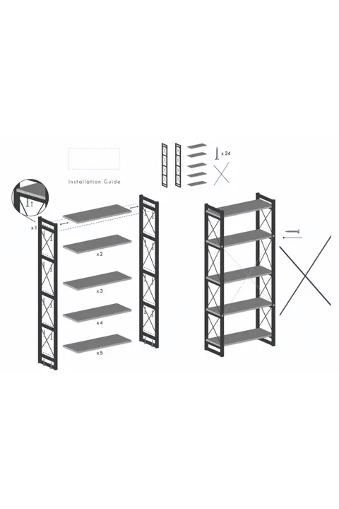 Ilkal 5-Shelf Metal Bookcase - Walnut