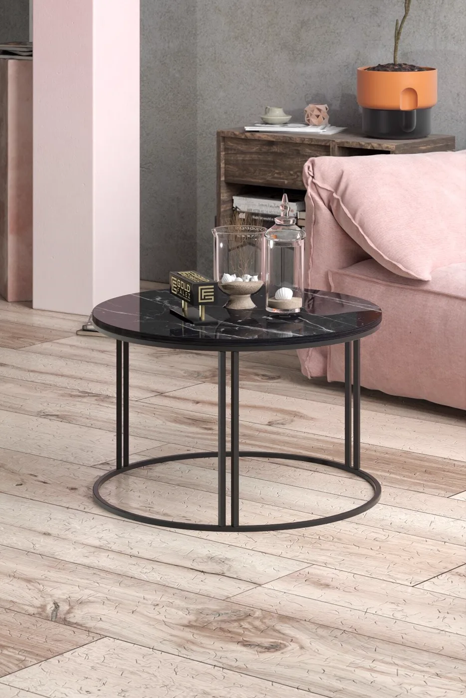 Special Round Coffee Table - Black Marble Effect