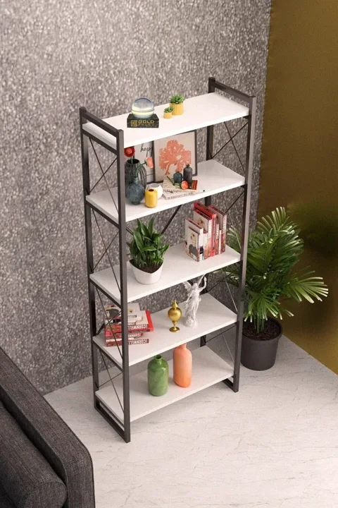 Ilkal 5-Shelf Metal Bookcase - White