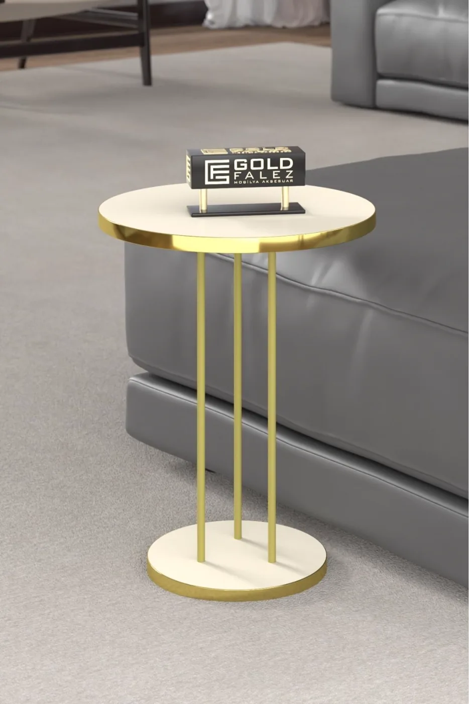 Round Nesting Table Set Metal Legs - Gold Cream