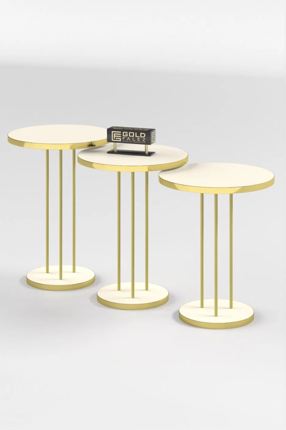 Round Nesting Table Set Metal Legs - Gold Cream