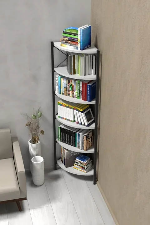 6-Shelf Corner Bookcase & Planter Stand - White