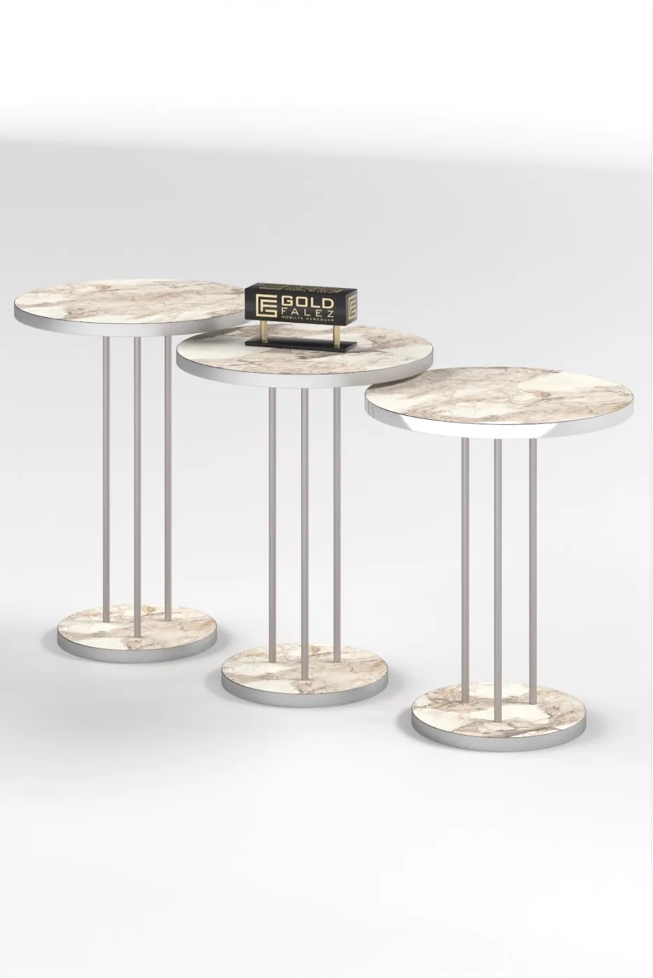 Round Nesting Table Set Metal Legs - Silver Efes