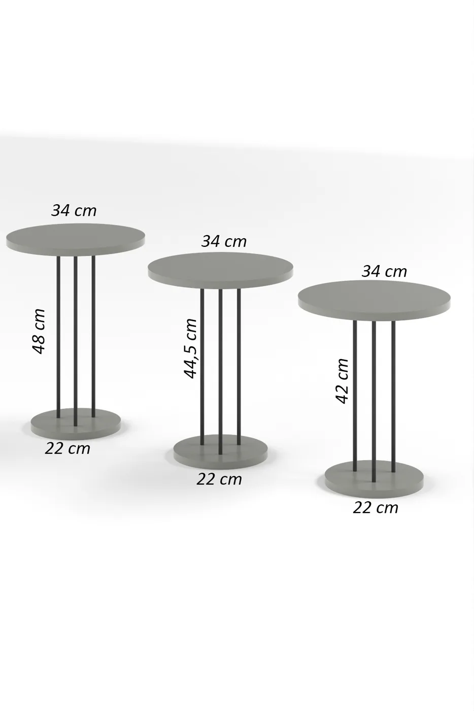 Round Nesting Table Set Metal Legs - Silver Efes