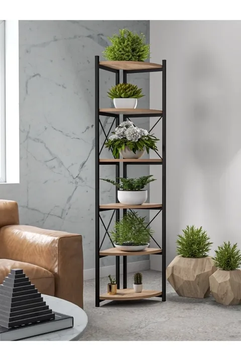 Corner 6-Shelf Bookcase & Planter Stand - Atlantic Pine