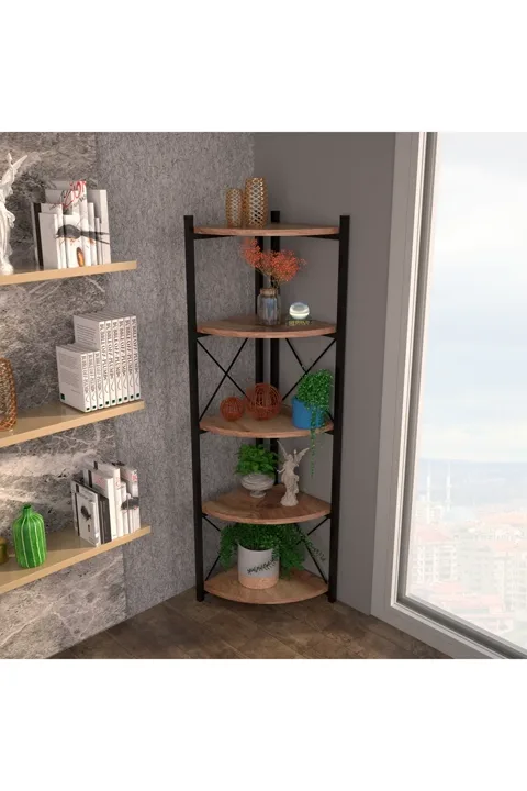 Ilkal Corner 6-Shelf Bookcase & Planter Stand - Atlantic Pine