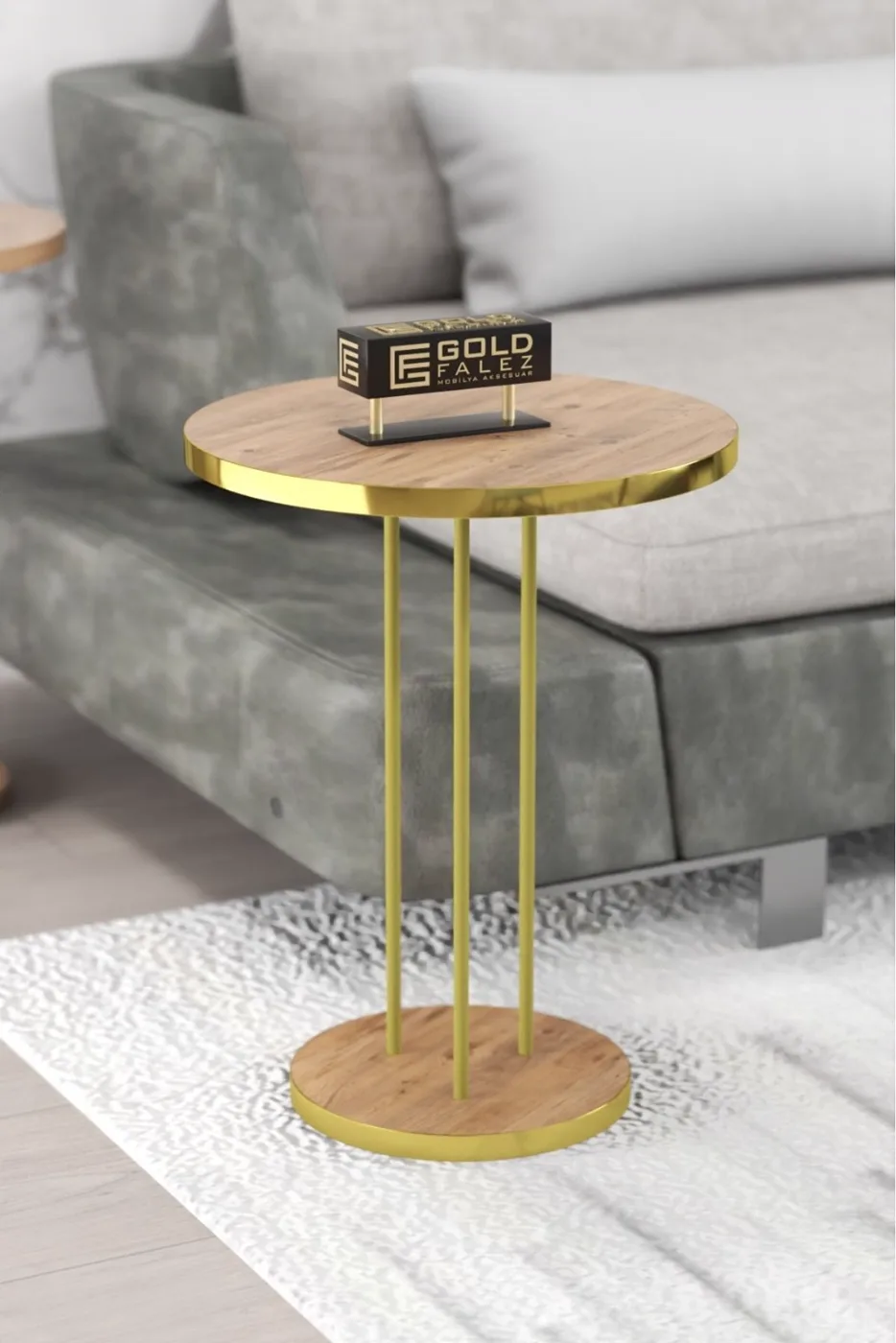 Round Nesting Table Set Metal Legs - Gold Walnut